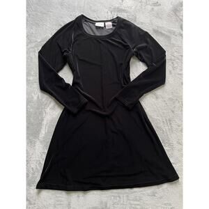 Vintage 90s Y2K Black Velvet Long Sleeved‎ Dress Medium Stretchy Whimsigoth